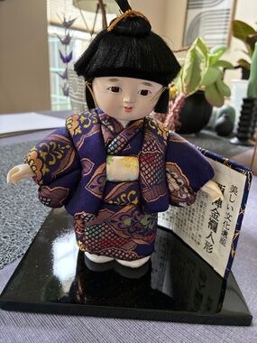 Traditional Purple Japanese Kimono Doll Decorative Figurine